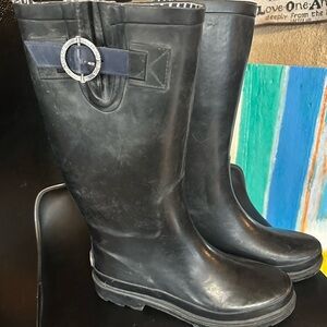 51. Nautica Rubber Rain Blue Boots with Silver Nautica Emblem on the Side